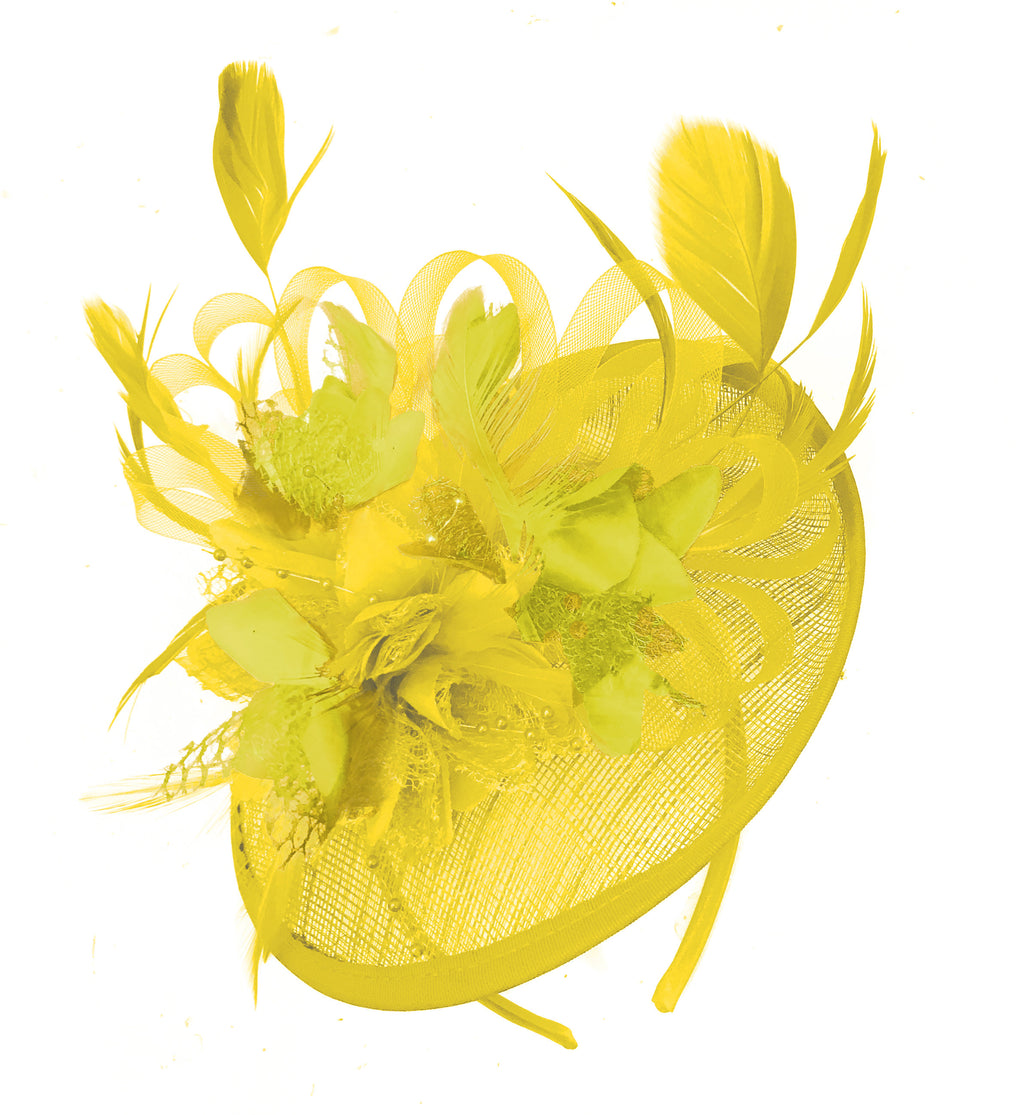Caprilite Yellow and Yellow Sinamay Disc Saucer Fascinator Hat for Women Weddings Headband