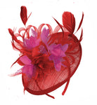 Caprilite Red and Fuchsia Sinamay Disc Saucer Fascinator Hat for Women Weddings Headband