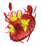 Caprilite Red and Yellow Sinamay Disc Saucer Fascinator Hat for Women Weddings Headband