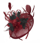 Caprilite Burgundy and Black Sinamay Disc Saucer Fascinator Hat for Women Weddings Headband