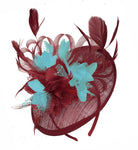 Caprilite Burgundy and Light Aqua Sinamay Disc Saucer Fascinator Hat for Women Weddings Headband