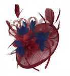 Caprilite Burgundy and Navy Sinamay Disc Saucer Fascinator Hat for Women Weddings Headband