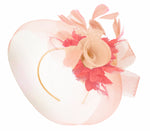 Caprilite Nude Pink Peach and Coral Red Fascinator Hat Veil Net Hair Clip Ascot Derby Races Wedding Headband Feather Flower