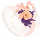 Caprilite Nude Pink Peach and Dark Purple Fascinator Hat Veil Net Hair Clip Ascot Derby Races Wedding Headband Feather Flower