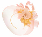 Caprilite Nude Pink Peach and Gold Fascinator Hat Veil Net Hair Clip Ascot Derby Races Wedding Headband Feather Flower