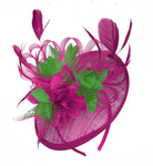 Caprilite Fuchsia Hot Pink and Jade Green Sinamay Disc Saucer Fascinator Hat for Women Weddings Headband