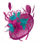 Caprilite Fuchsia Hot Pink and Teal Blue Sinamay Disc Saucer Fascinator Hat for Women Weddings Headband