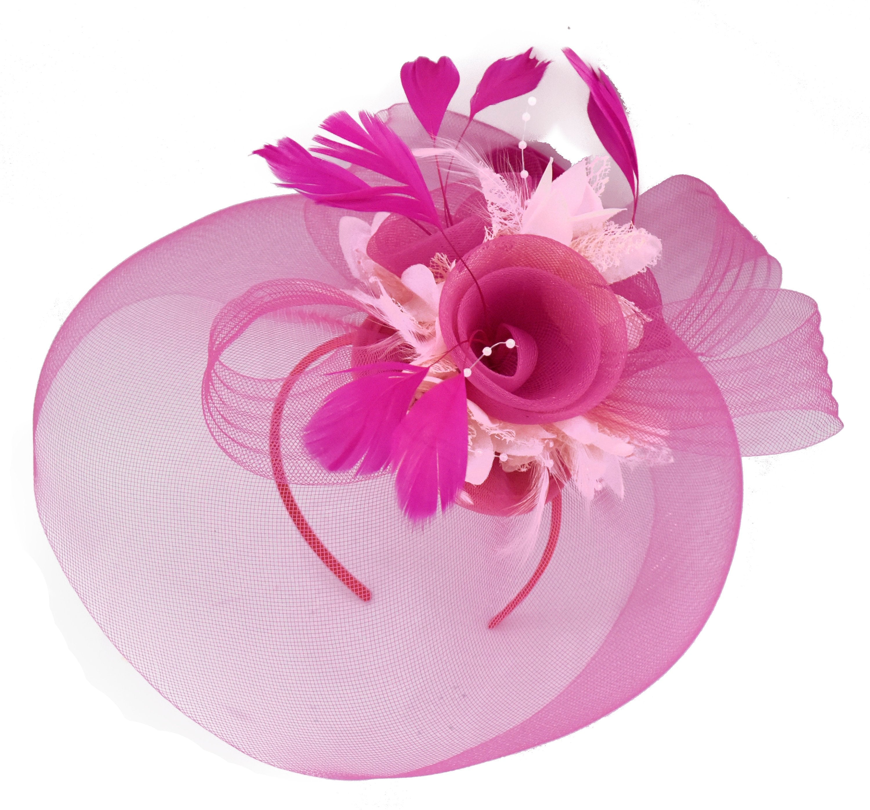 Caprilite Bloem Bruiloft Races Party Fascinator Net Hoed en Veren, Fuchsia, One size Caprilite Bloem Bruiloft Races Party Fascinator Net Hoed en Veren, Fuchsia, One size