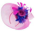 Caprilite Fuchsia Hot Pink and Royal Blue Fascinator Hat Veil Net Hair Clip Ascot Derby Races Wedding Headband Feather Flower