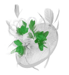 Caprilite White and Jade Sinamay Disc Saucer Fascinator Hat for Women Weddings Headband