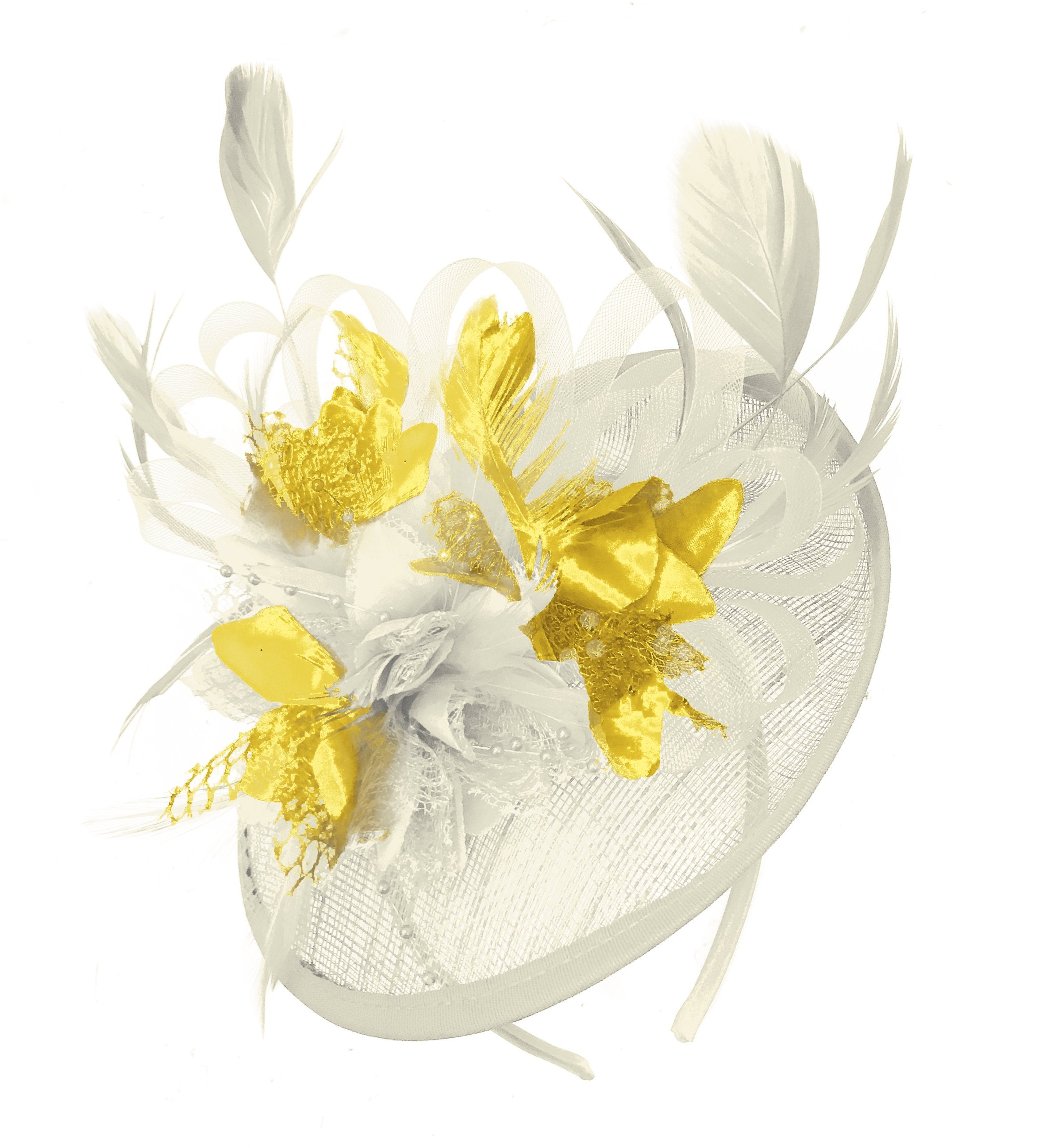 Caprilite Cream and Gold Sinamay Disc Saucer Fascinator Hat for Women Weddings Headband