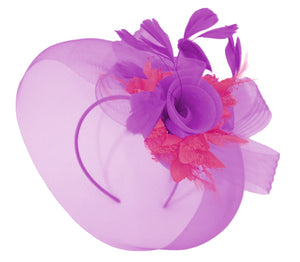 Caprilite Purple and Fuchsia Fascinator on Headband Veil UK Wedding Ascot Races Hatinator