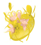 Caprilite Yellow and Nude Pink Sinamay Disc Saucer Fascinator Hat for Women Weddings Headband