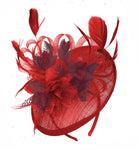 Caprilite Red and Burgundy Sinamay Disc Saucer Fascinator Hat for Women Weddings Headband