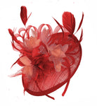 Caprilite Red and Coral Sinamay Disc Saucer Fascinator Hat for Women Weddings Headband