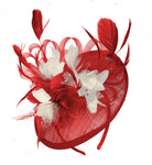 Caprilite Red and Cream Sinamay Disc Saucer Fascinator Hat for Women Weddings Headband