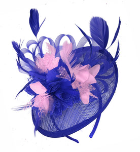 Caprilite Blue and Baby Pink Sinamay Disc Saucer Fascinator Hat for Women Weddings Headband