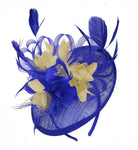 Caprilite Blue and Beige Sinamay Disc Saucer Fascinator Hat for Women Weddings Headband