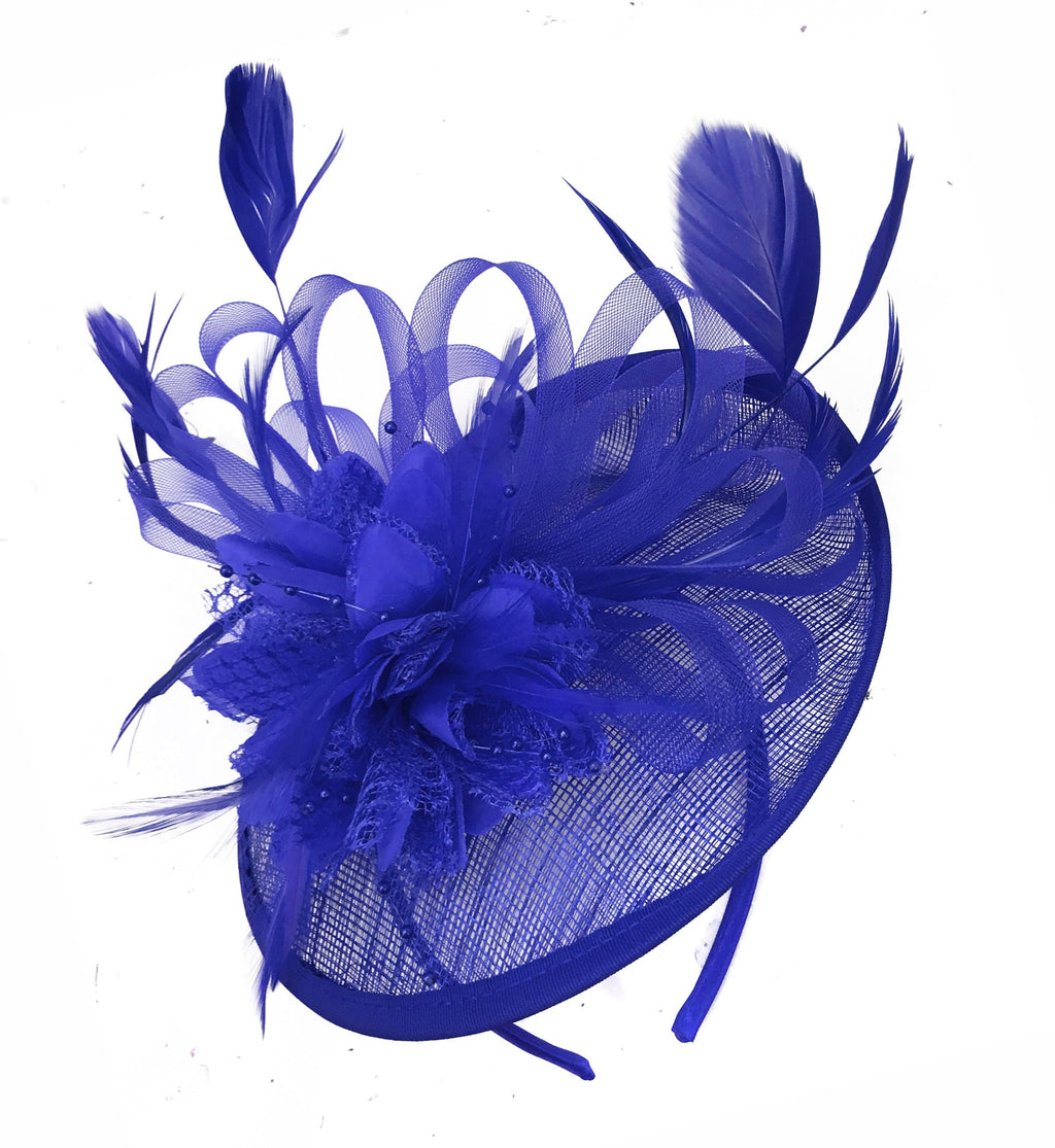 Caprilite Blue and Royal Blue Sinamay Disc Saucer Fascinator Hat for Women Weddings Headband