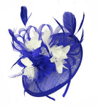 Caprilite Blue and Cream Sinamay Disc Saucer Fascinator Hat for Women Weddings Headband