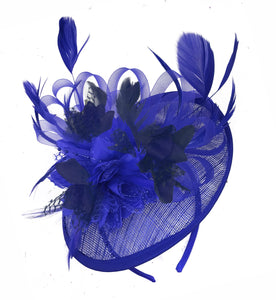 Caprilite Blue and Navy Sinamay Disc Saucer Fascinator Hat for Women Weddings Headband