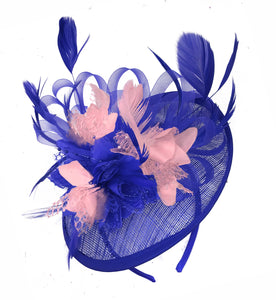 Caprilite Blue and Nude Sinamay Disc Saucer Fascinator Hat for Women Weddings Headband