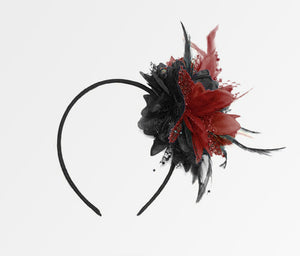Caprilite Black and Wine Red Burgundy Fascinator Black Headband Clip Comb Flower Corsage