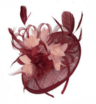 Caprilite Burgundy and Nude Sinamay Disc Saucer Fascinator Hat for Women Weddings Headband