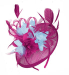 Caprilite Fuchsia Hot Pink and Baby Blue Sinamay Disc Saucer Fascinator Hat for Women Weddings Headband