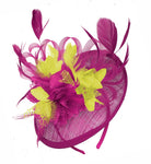 Caprilite Fuchsia Hot Pink and Yellow Sinamay Disc Saucer Fascinator Hat for Women Weddings Headband