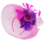 Caprilite Fuchsia Hot Pink and Cadbury Purple Fascinator Hat Veil Net Hair Clip Ascot Derby Races Wedding Headband Feather Flower