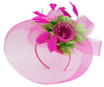 Caprilite Fuchsia Hot Pink and Lime Green Fascinator Hat Veil Net Hair Clip Ascot Derby Races Wedding Headband Feather Flower