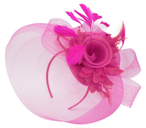 Caprilite Fuchsia Hot Pink and Fuchsia Hot PinkFascinator Hat Veil Net Hair Clip Ascot Derby Races Wedding Headband Feather Flower