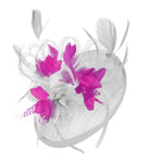 Caprilite White and Fuchsia Sinamay Disc Saucer Fascinator Hat for Women Weddings Headband
