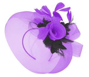Caprilite Caprilite Big Purple and Black Fascinator Hat Veil Net Ascot Derby Races Wedding Headband Feather