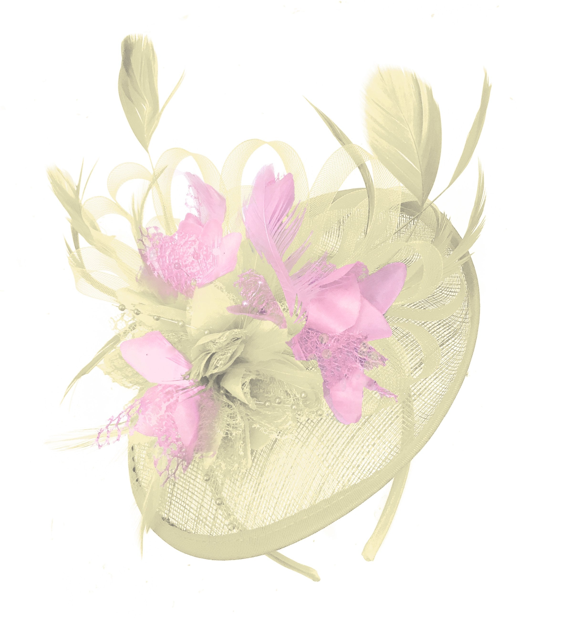 Caprilite Cream and Baby Pink Sinamay Disc Saucer Fascinator Hat for Women Weddings Headband