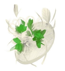 Caprilite Cream and Jade Sinamay Disc Saucer Fascinator Hat for Women Weddings Headband