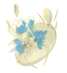 Caprilite Cream and Light Aqua Sinamay Disc Saucer Fascinator Hat for Women Weddings Headband