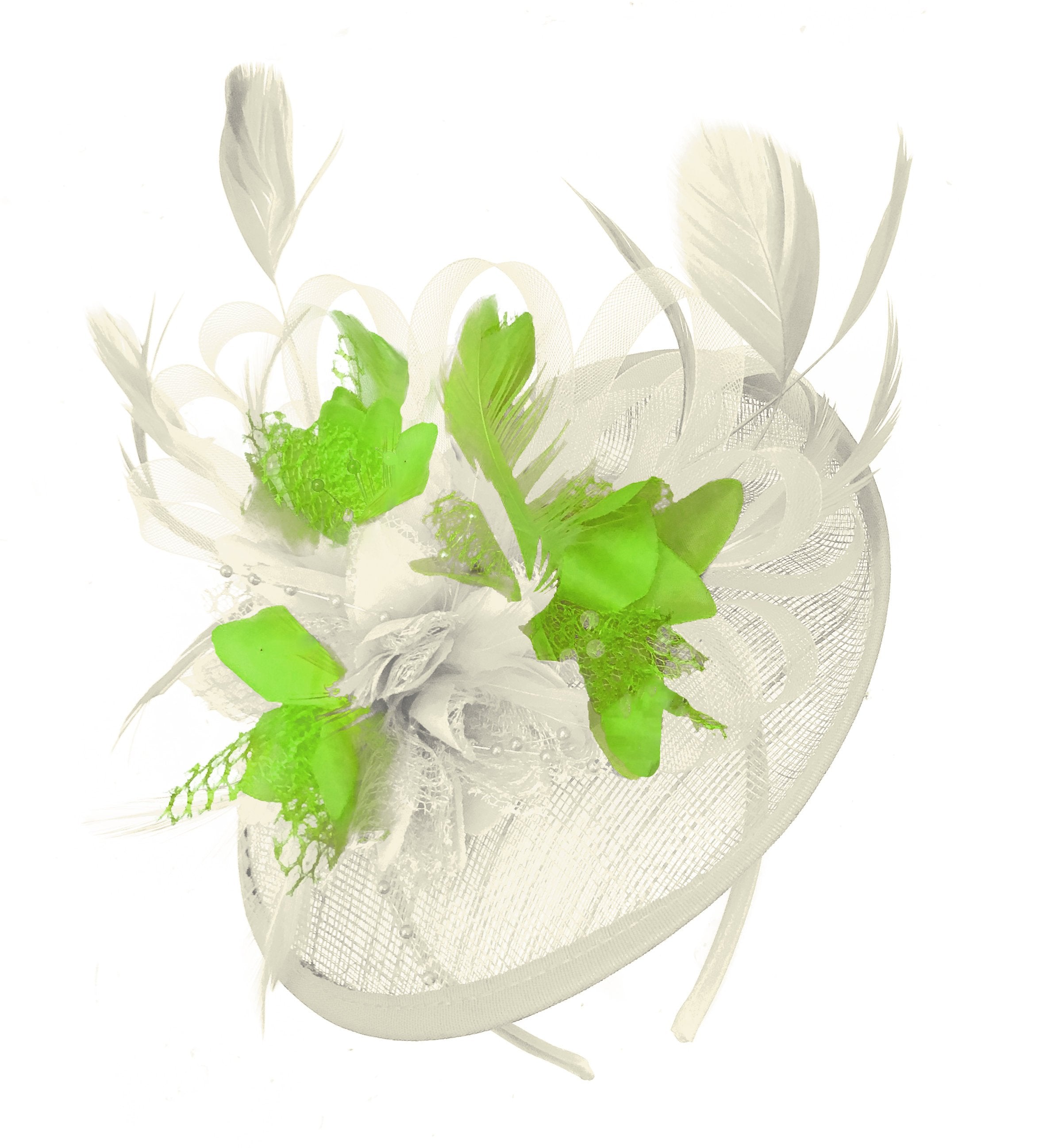 Caprilite Cream and Lime Sinamay Disc Saucer Fascinator Hat for Women Weddings Headband