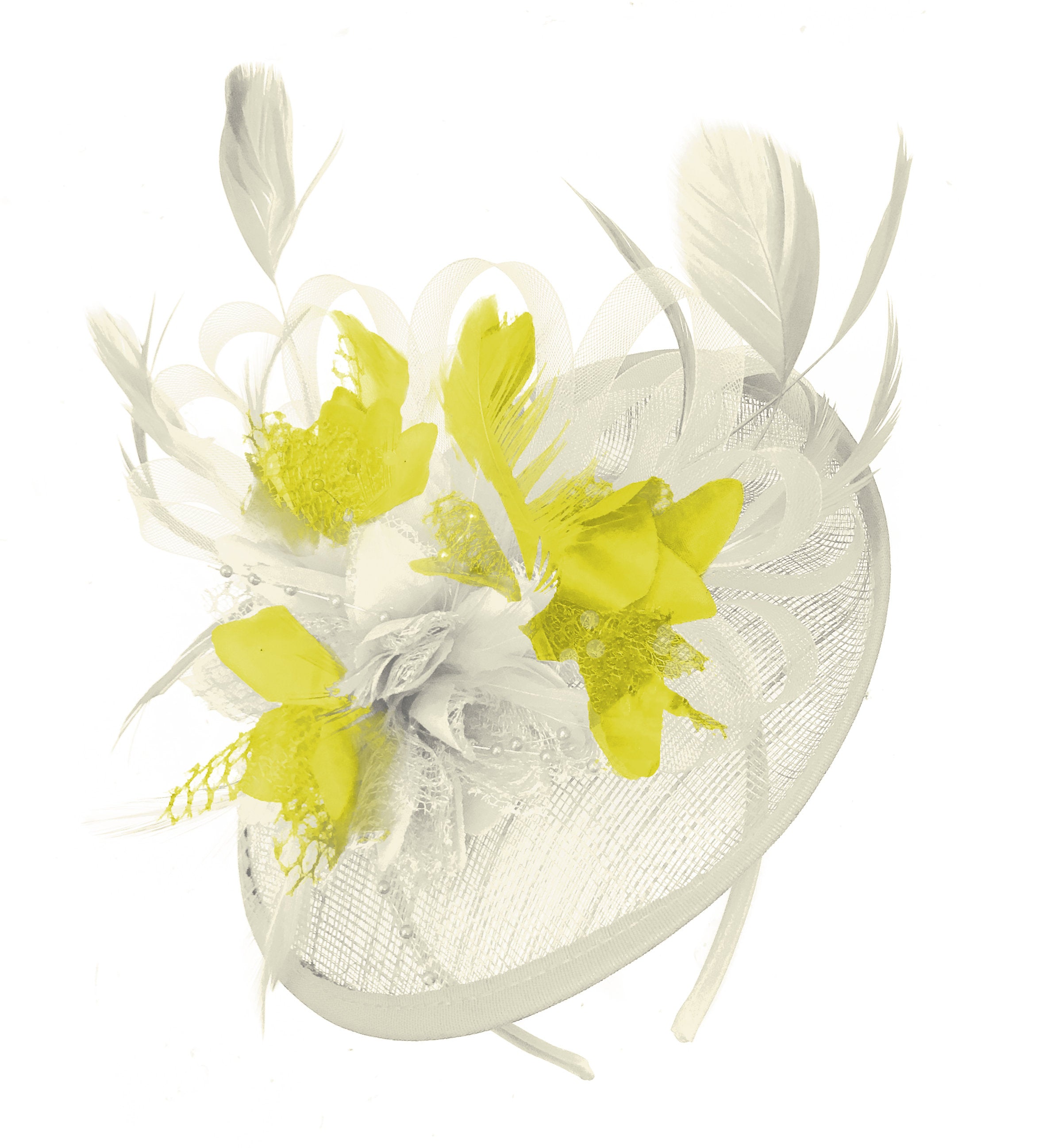 Caprilite Cream and Yellow Sinamay Disc Saucer Fascinator Hat for Women Weddings Headband