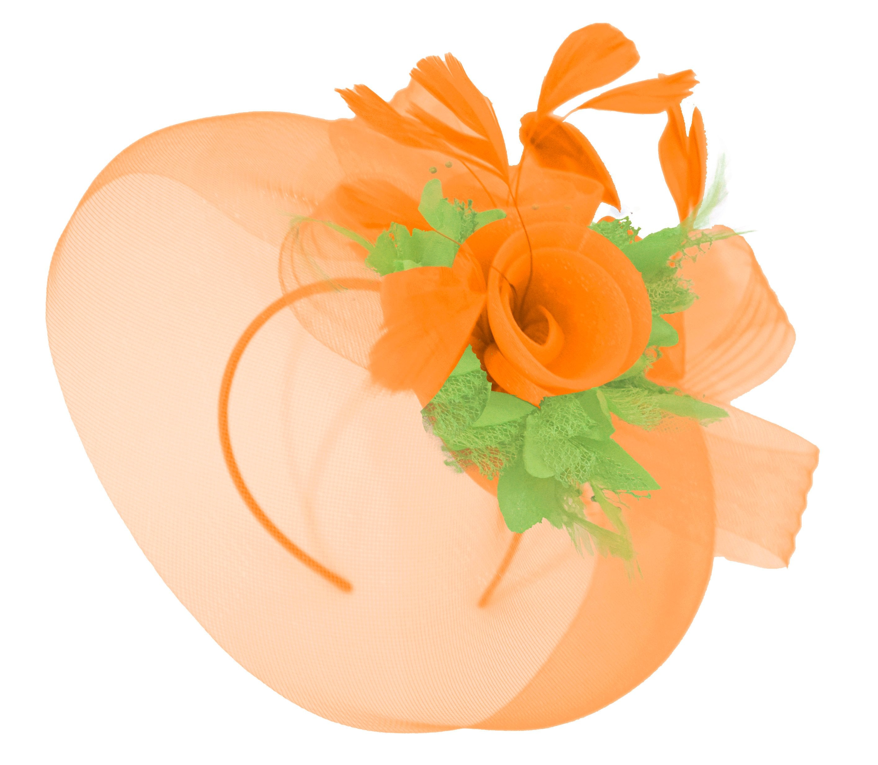 Caprilite Orange and Lime Green Fascinator Hat Veil Net Hair Clip Ascot Derby Races Wedding Headband Feather Flower