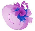 Caprilite Purple and Royal Blue Fascinator on Headband Veil UK Wedding Ascot Races Hatinator