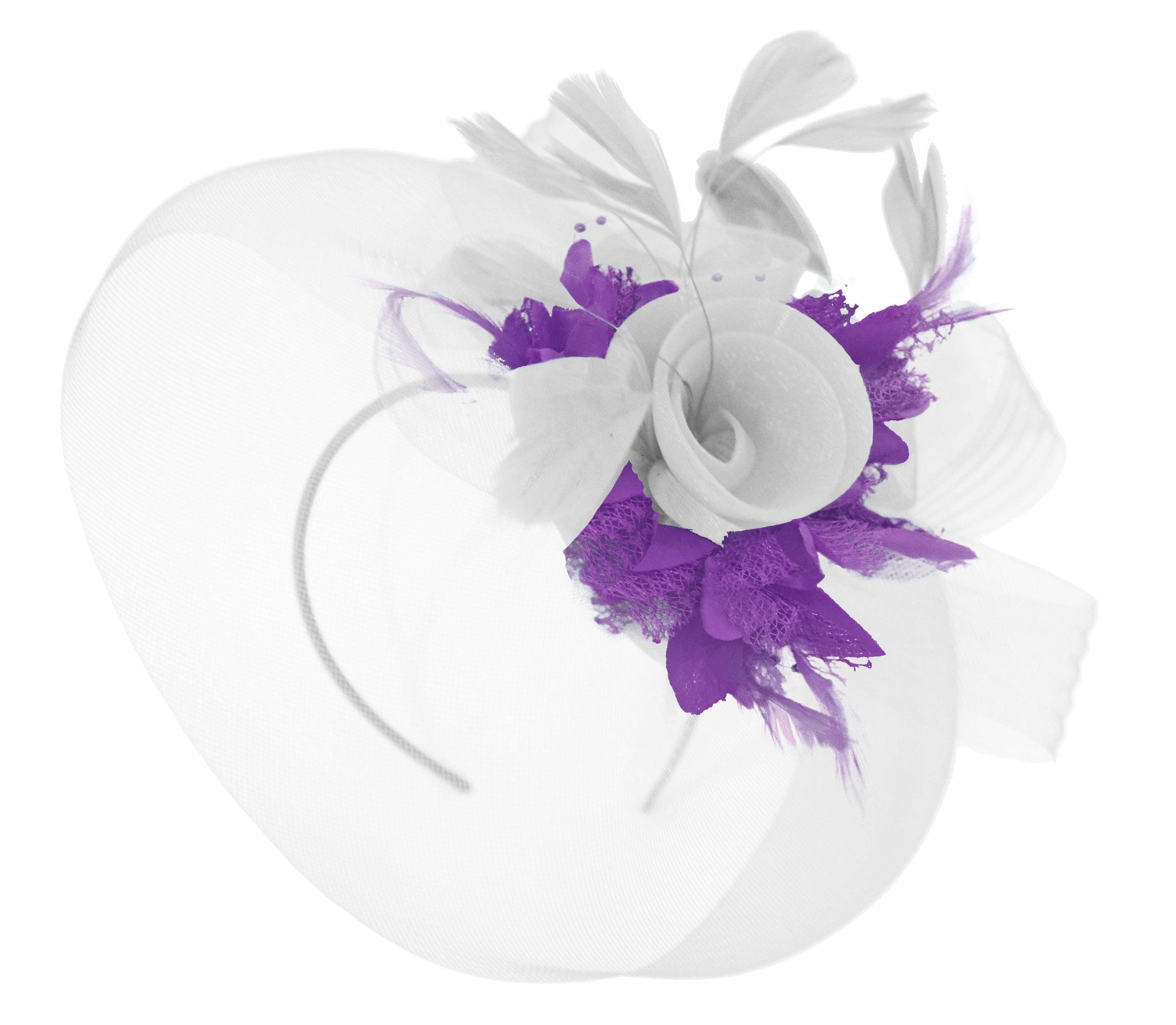 Caprilite White and Cadbury Fascinator on Headband Veil UK Wedding Ascot Races Hatinator