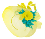 Caprilite Yellow and Teal on Headband Veil UK Wedding Ascot Races Hatinator