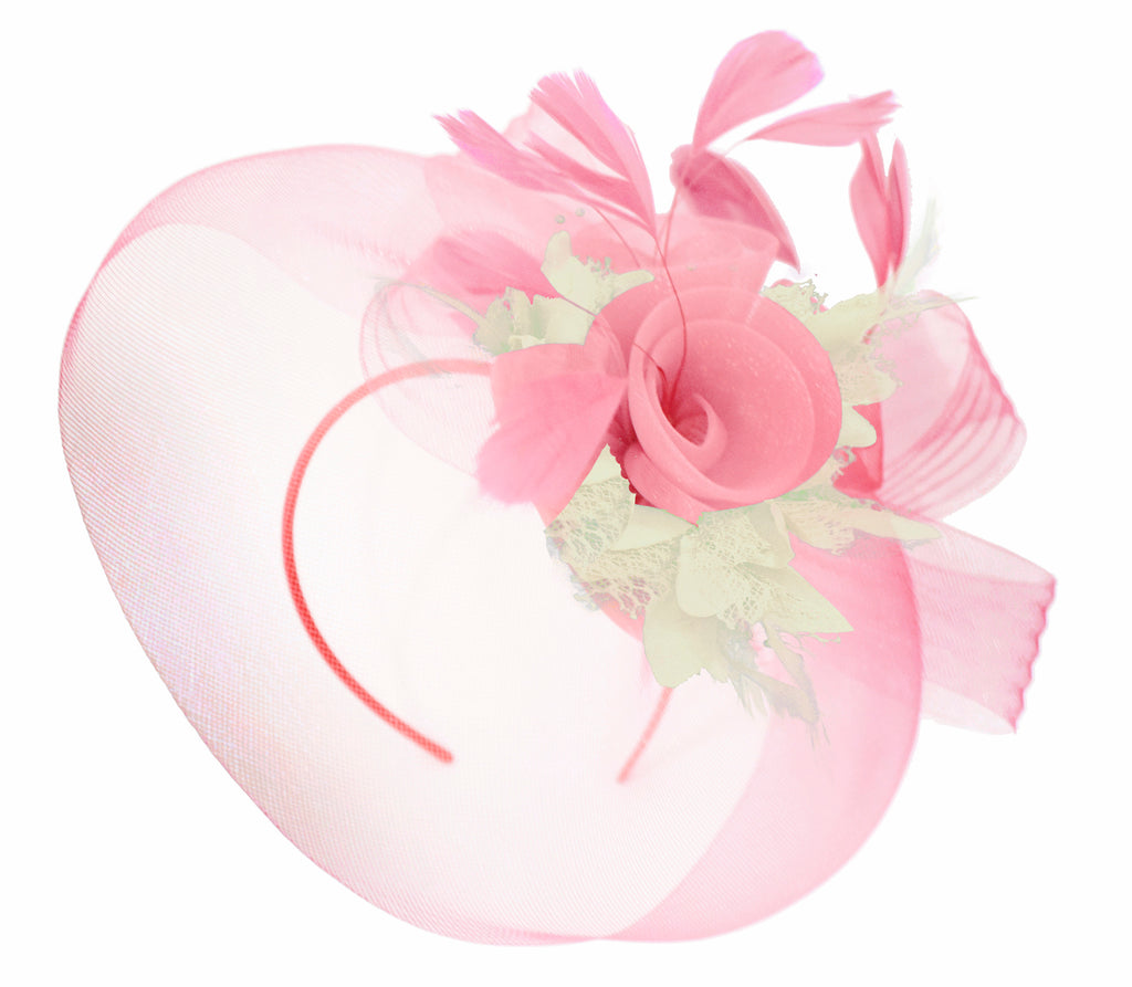 Caprilite Baby Pink and Cream on Headband Veil UK Wedding Ascot Races Hatinator