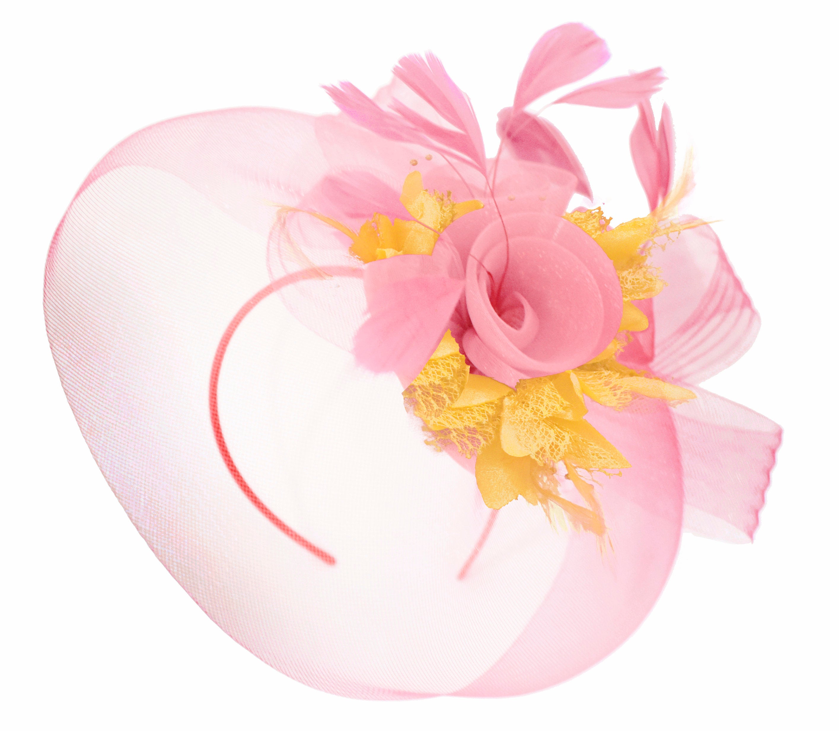 Caprilite Baby Pink and Gold on Headband Veil UK Wedding Ascot Races Hatinator
