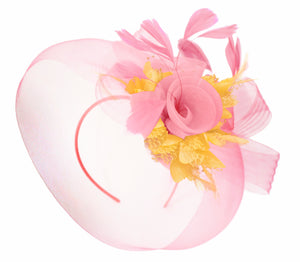 Caprilite Baby Pink and Gold on Headband Veil UK Wedding Ascot Races Hatinator