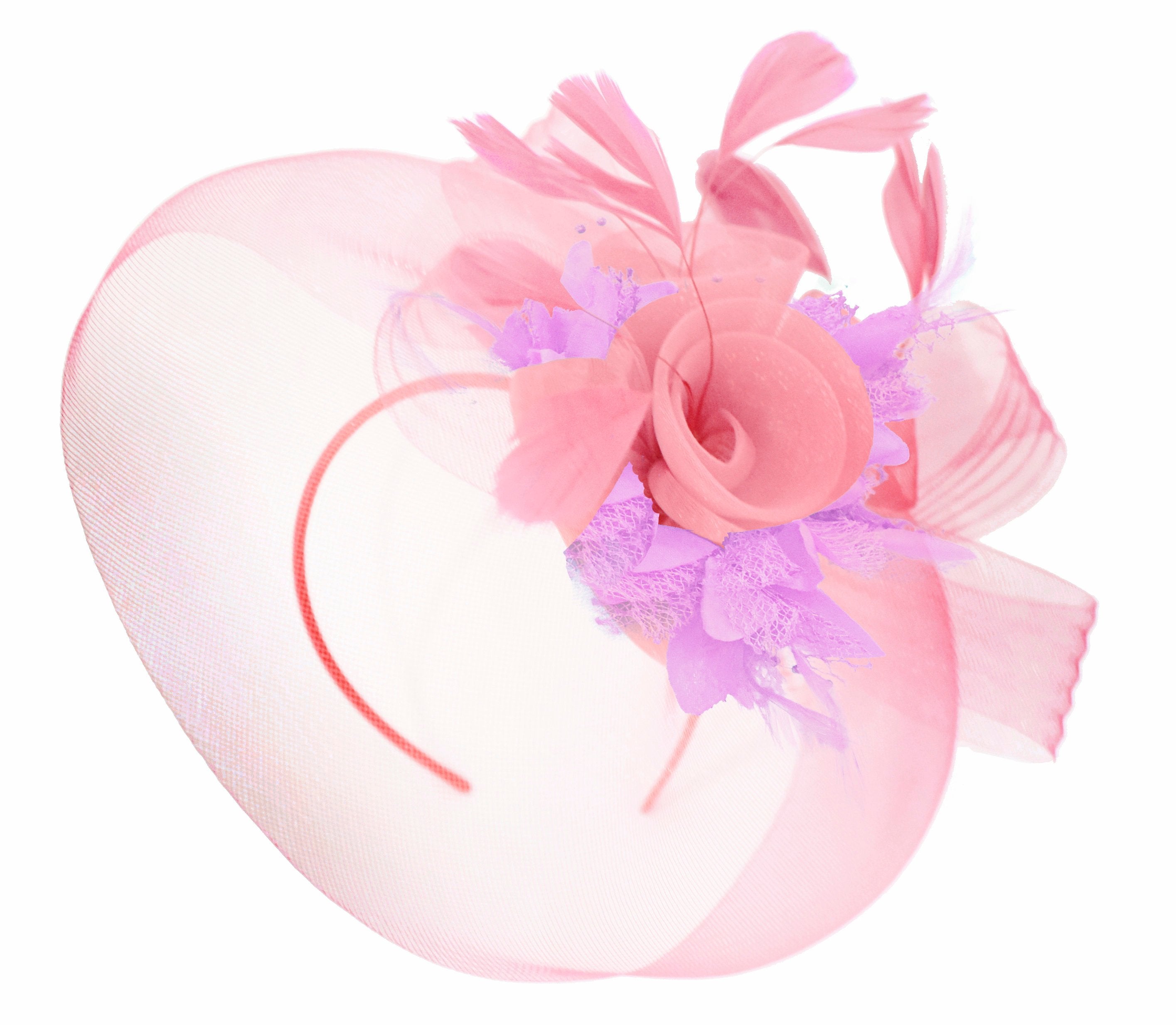 Caprilite Baby Pink and Lilac on Headband Veil UK Wedding Ascot Races Hatinator