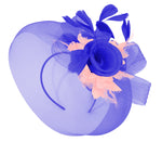 Caprilite Big Royal Blue and Baby Pink Fascinator Hat Veil Net Hair Clip Ascot Derby Races Wedding Headband Feather Flower