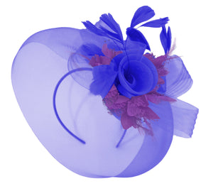 Caprilite Big Royal Blue and Cadbury Fascinator Hat Veil Net Hair Clip Ascot Derby Races Wedding Headband Feather Flower